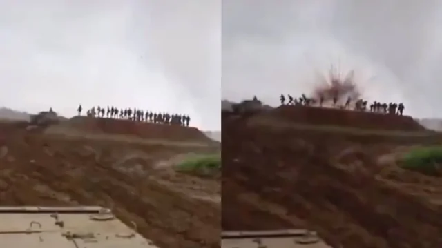 Во время китайской военной демонстрации дымовая граната вылетела прямо в сторону официальных лиц