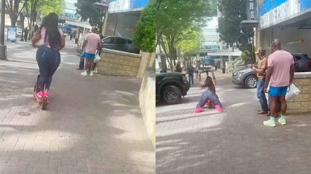 Девушка потеряла равновесие на электросамокате, увидев машину