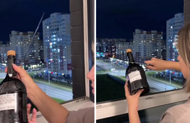 Неудачная попытка женщины открыть бутылку