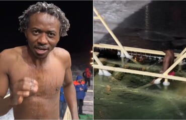 Эмоции на грани: чернокожий парень окунулся в прорубь