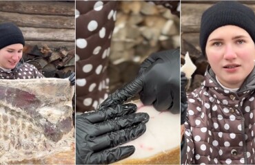 Семья фермеров из Беларуси показала гигантский кусок сала