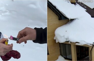 Необычный способ почистить снег с крыши