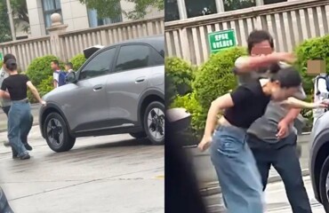 Конфликт на парковке в Китае: женщина ударила охранника, после чего получила ответный удар